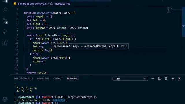 Data Structures in Javascript - Arrays (Merging sorted arrays) смотреть онлайн