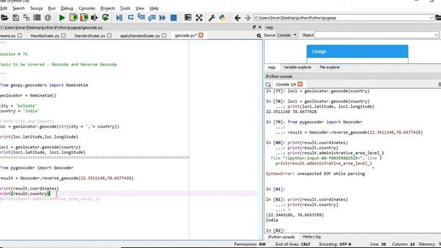 Machine Learning with Python | Geocoding and Reverse Geocoding using Python- P76 смотреть онлайн