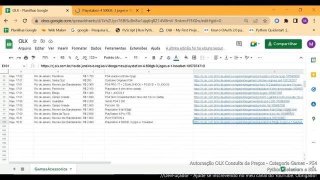 Automação OLX Consulta de Preços Vídeo Game Playstation4 com Python, Selenium e BS4. смотреть онлайн