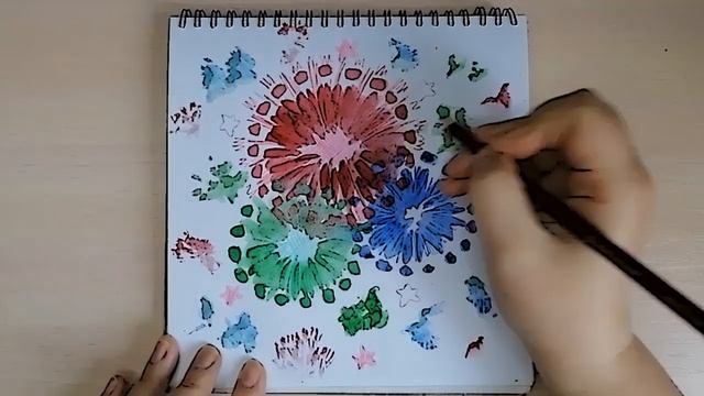 Как нарисовать салют. Рисуем красками просто. смотреть онлайн