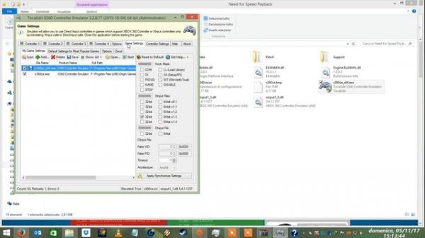 Need For Speed Payback support steering wheels with x360ce