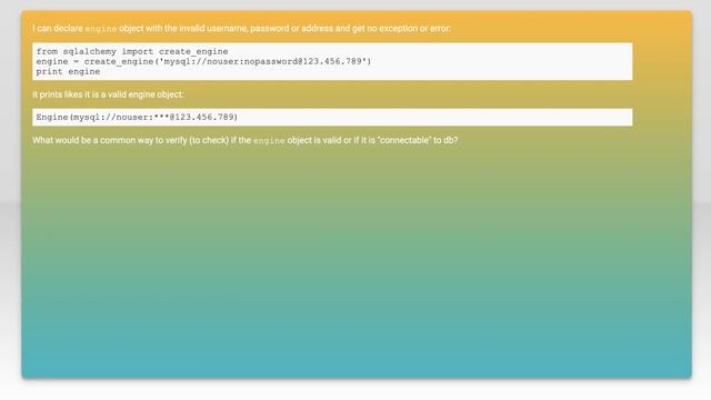 How to verify SqlAlchemy engine object смотреть онлайн