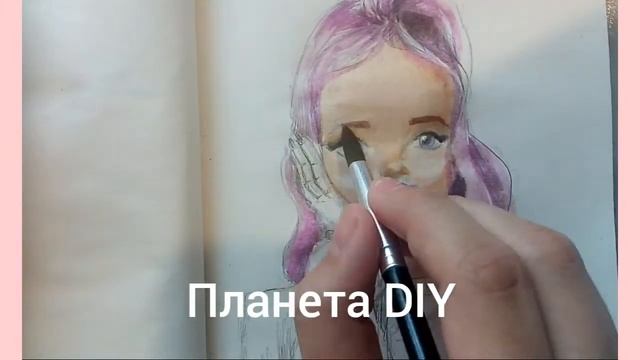 девочка нарисованная акварельными красками и цветными карандашами. смотреть онлайн