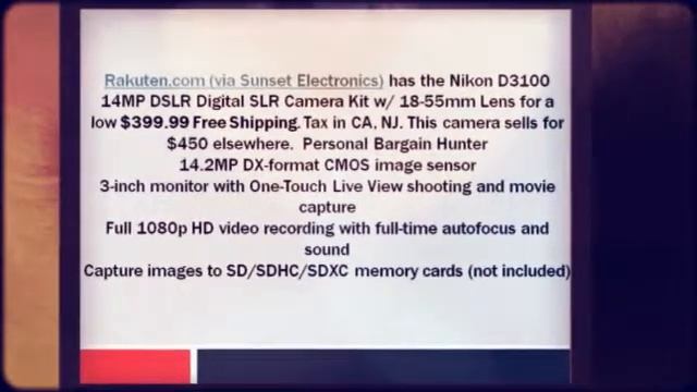 Nikon D3100 14MP Digital SLR Camera w/ 18-55mm Lens $399.99 смотреть онлайн
