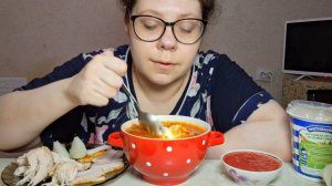 Мукбанг Борщ, Сало, Мясо, Аджика