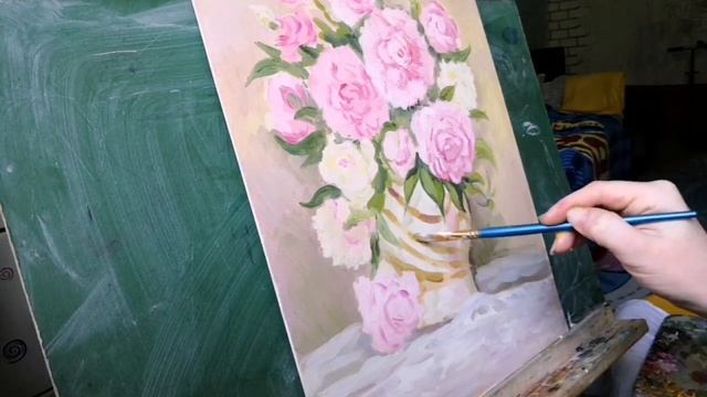 Still Life of Piona Oil?????Натюрморт Пионы Маслом смотреть онлайн