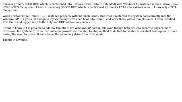 How to add my Ubuntu 12.10 to my windows xp boot.ini file? смотреть онлайн