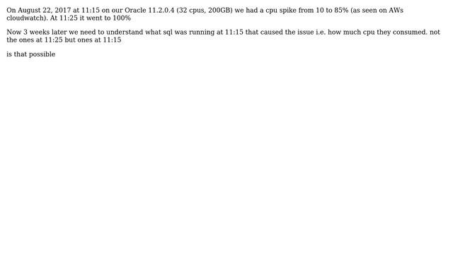 Databases: Oracle - how to find what caused CPU to spike 3 weeks ago смотреть онлайн