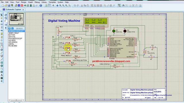 Microcontroller Project : Digital Voting Machine Using PIC PIC18f2550 Microcontroller  ( Proteus )