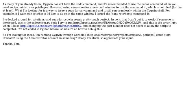 Recreating su or sudo in Cygwin that doesn't open in separate window смотреть онлайн