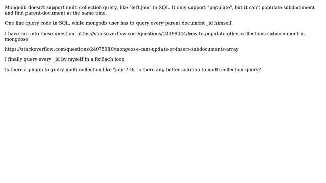 Mongodb Is there a plugin to query multi collection like "join"? смотреть онлайн