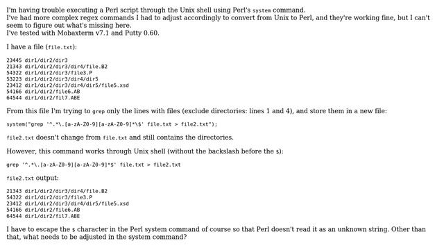 Unix & Linux: Regex works in shell but not through Perl script смотреть онлайн
