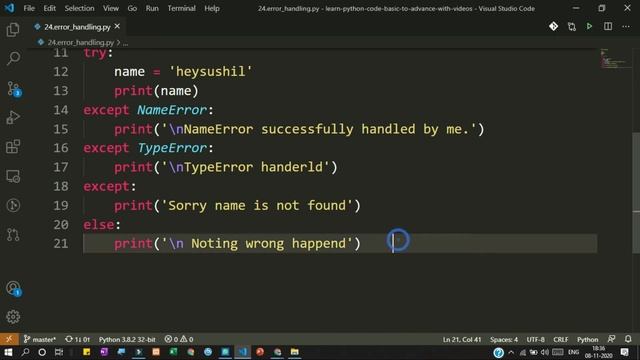 How to error handle in python using try except and finally Online Python Class смотреть онлайн