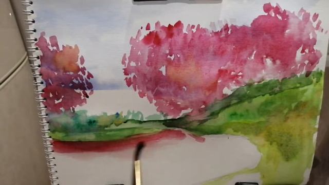 Как нарисовать весну/Весенний пейзаж Angelina Art studio. смотреть онлайн