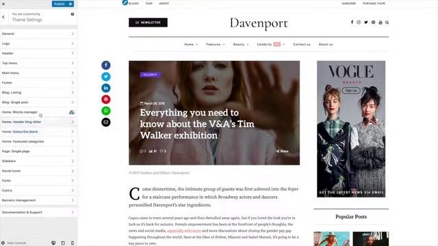 Davenport - WordPress Multipurpose Blog & Magazine WordPress theme settings demonstration смотреть онлайн
