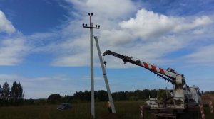 Установка опоры, подкос ВЛ 10 кВ с помощью бурояма. г. Новосибирск.