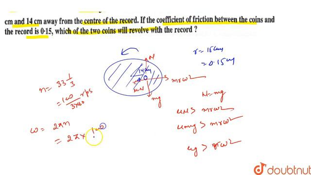 A Disc Revovles With A Speed Of `33 (1)/(3) Rev//min` And Has A Radius Of 15 Cm Two Coin