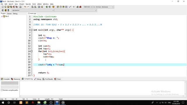 Lập Trình C++ : Tính S(n) = 1 + 1.2 + 1.2.3 + ... + 1.2.3....N смотреть онлайн