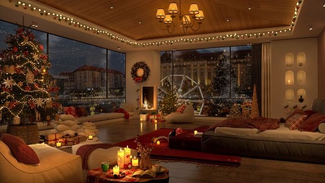 ? Cozy Bedroom In Christmas Day 2024 Snowfall ❄ Warm Jazz Music & Fireplace Sounds To Chillout,Slee