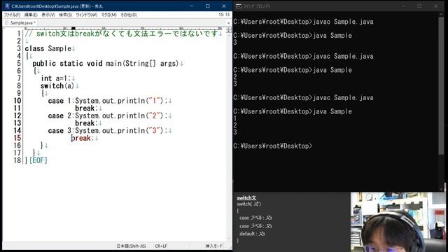 【見流し／Javaプログラミング】switch文はbreakがなくても文法エラーではないです смотреть онлайн