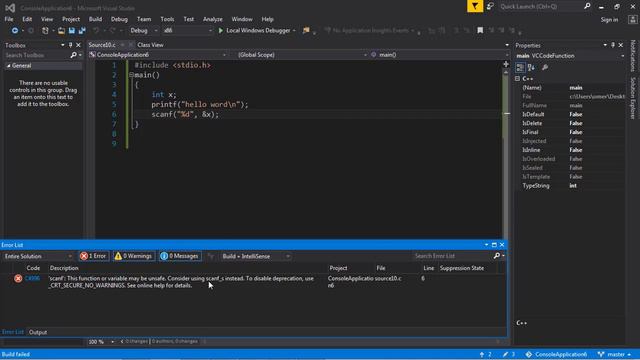 how to solve scanf error problem in visual studio error C4996 _CRT_SCURE_NO_WARNINGS смотреть онлайн