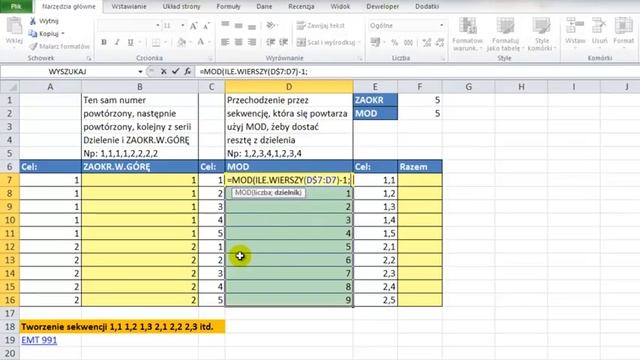 Excel Formuła do tworzenie sekwencji 1,1 1,2 1,3 2,1 2,2 2,3 itd - sztuczki #15 смотреть онлайн