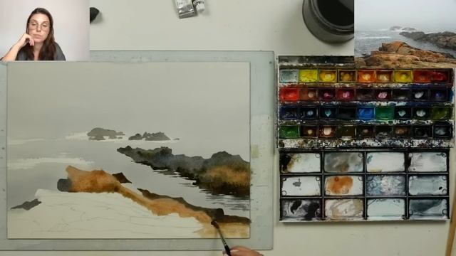 Бесплатный мастер-класс по акварельной живописи «Морские скалы» смотреть онлайн