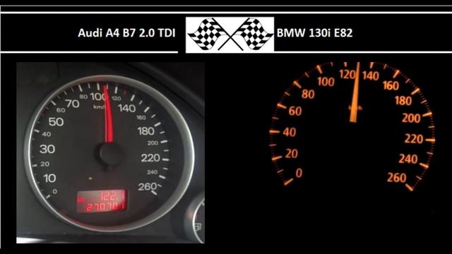 Audi A4 B7 2.0 TDI VS. BMW 130i E82 - Acceleration 0-100km/h смотреть онлайн