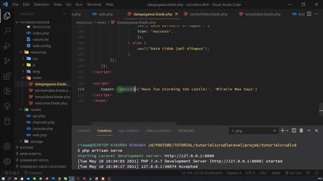 CRUD LARAVEL 8 -PART 9- TOASTR / NOTIFIKASI DATA SUKSES DI EKSEKUSI смотреть онлайн