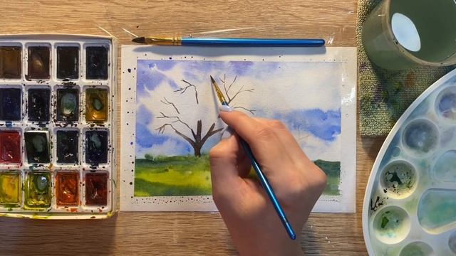 Как нарисовать дерево весной карандашом и акварелью начинающим | Рисунок для детей смотреть онлайн