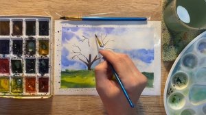 Как нарисовать дерево весной карандашом и акварелью начинающим | Рисунок для детей