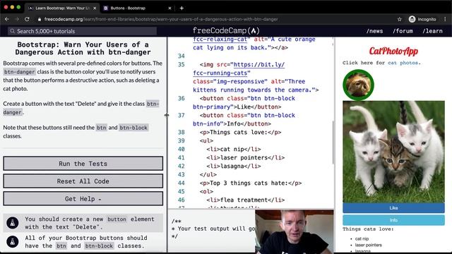 Warn Your Users of a Dangerous Action with btn-danger - Bootstrap - Free Code Camp смотреть онлайн