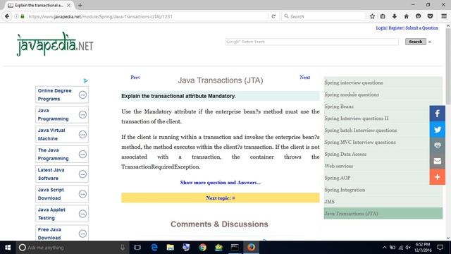 Explain the transactional attribute Mandatory.
| javapedia.net смотреть онлайн