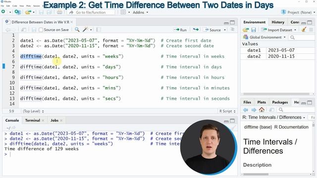 Difference Between Dates in R | Weeks, Days, Hours, Minutes & Seconds | as.Date & difftime Function смотреть онлайн