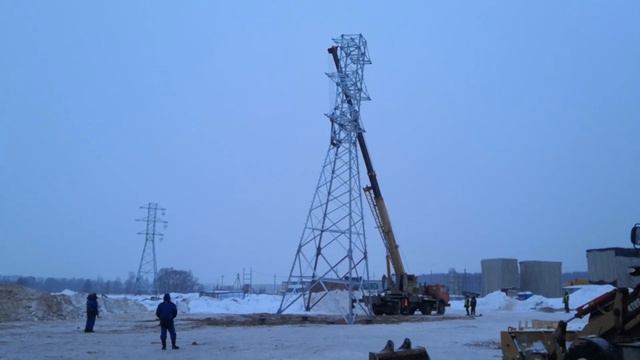 Монтаж другой опоры У35-2+5 автокраном грузоподъёмностью 40 тн 2 часть смотреть онлайн
