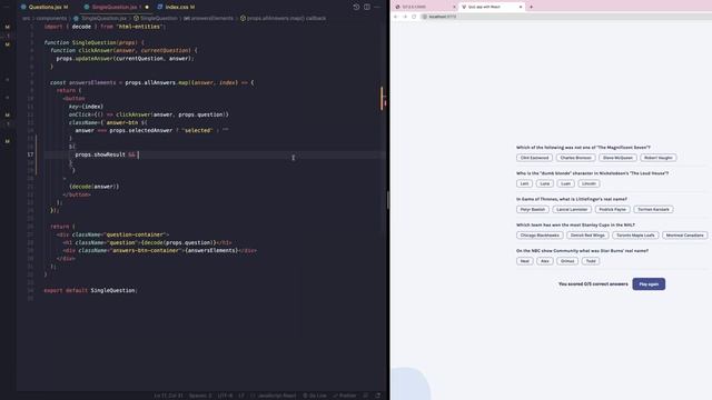 Build quiz app with React #15 - Style answer buttons смотреть онлайн
