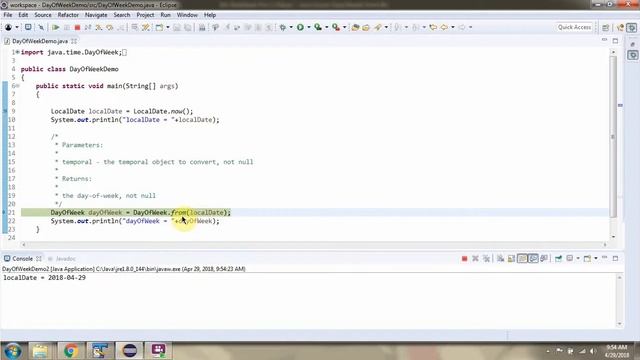 How to use from(TemporalAccessor temporal) method of DayOfWeek Enum? | Java 8 Date and Time смотреть онлайн