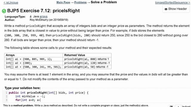 Java Practice It | Exercise 7.12: priceIsRight | arrays, condition, if statement, for loop смотреть онлайн