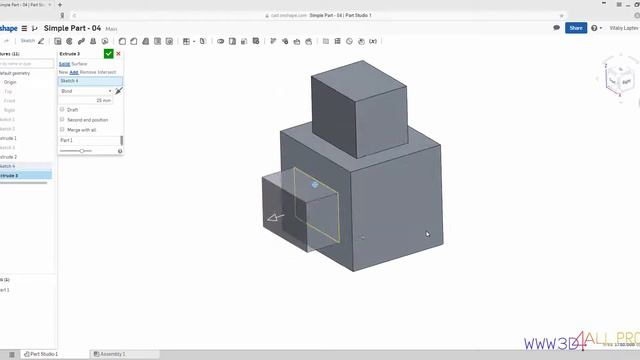 Onshape / Вводный видео-блок : Создание выреза в твёрдом теле смотреть онлайн