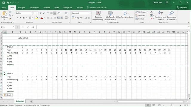 Excel 2016, Team-Kalender Teil 1: Urlaubskalender, für 2018 und 2019 Vorlage erstellen смотреть онлайн