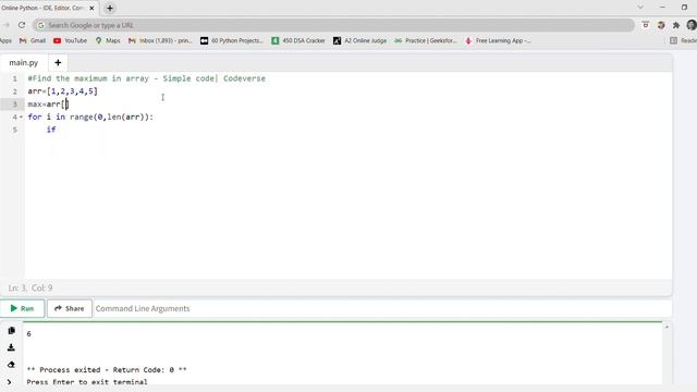 Find the Maximum in the given array | CodeVerse - Python(easy) смотреть онлайн