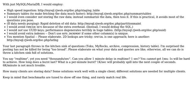 Databases: What is the optimal solution for storing real time time-series in MariaDB / MySQL? смотреть онлайн