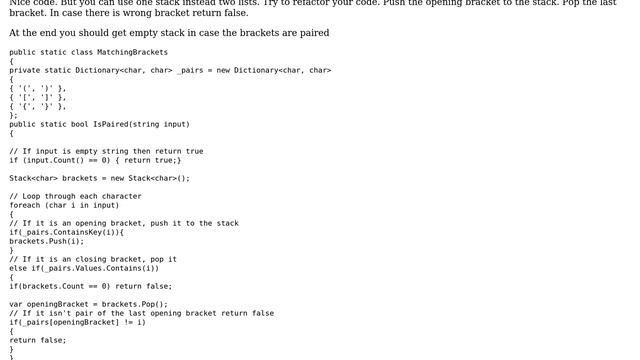 C# code to check balanced brackets in a string (2 Solutions!!) смотреть онлайн