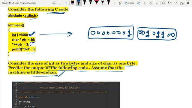Programming in C | int i =300; char *ptr = &i; *++ptr = 2; | Computer Science смотреть онлайн