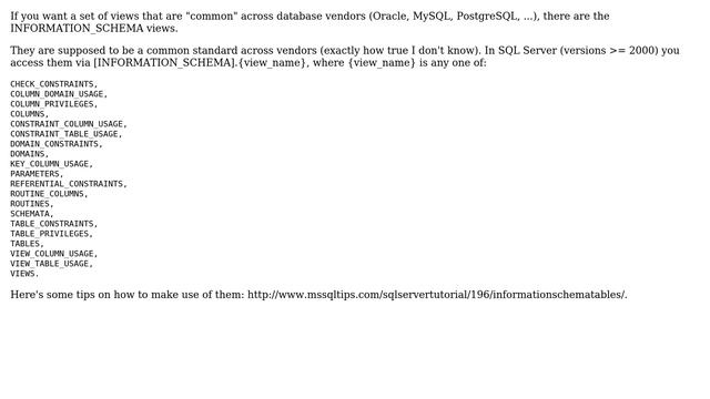 Databases: Looking for industry standard and/or tool to represent and export RDBMS metadata смотреть онлайн