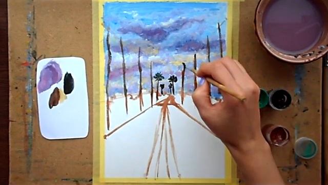 Как нарисовать дальнюю дорогу.Урок рисования для детей и взрослых. смотреть онлайн