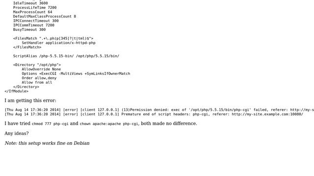 Setup PHP from source and mod_fgcid on CentOS 6, getting permission denied смотреть онлайн