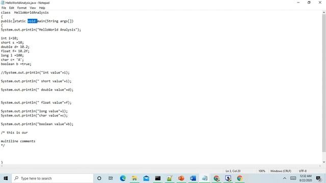 Java Program(identifier,Literals,comment and main method) смотреть онлайн