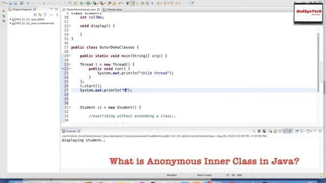 # 51 What is Anonymous Inner class in Java? | Anonymous Inner class | Java | Tutorials | RedSysTech смотреть онлайн