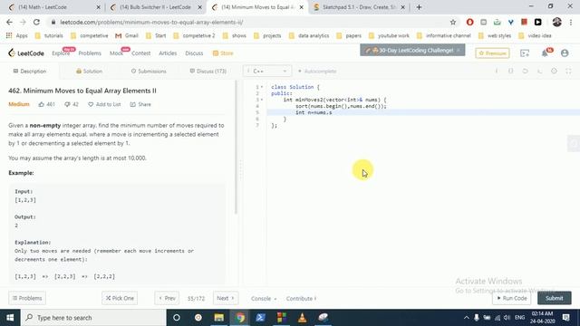 462. Minimum Moves to Equal Array Elements II || leetcode medium || c++ solution смотреть онлайн